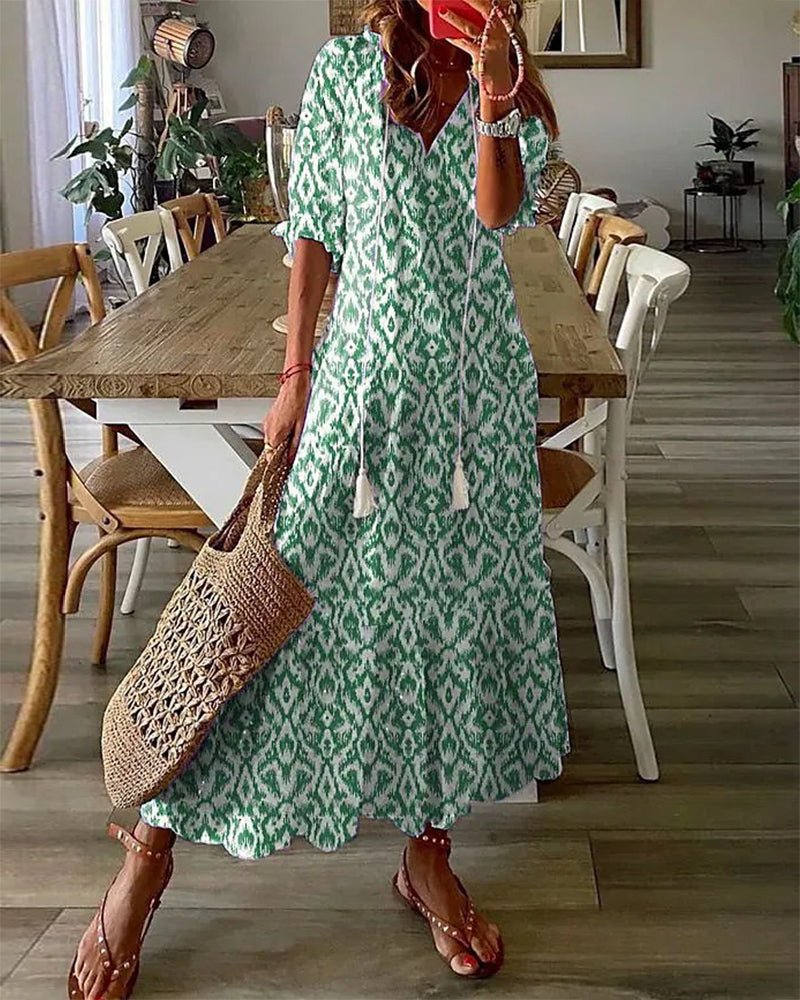 Orlith - Vintage Bohemian V-Neck Casual Dress