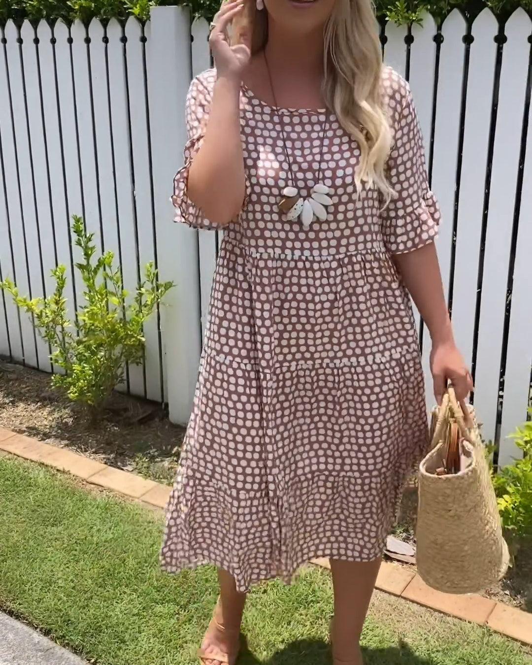 Vasira - Bohemian Polka Dot Midi Dress