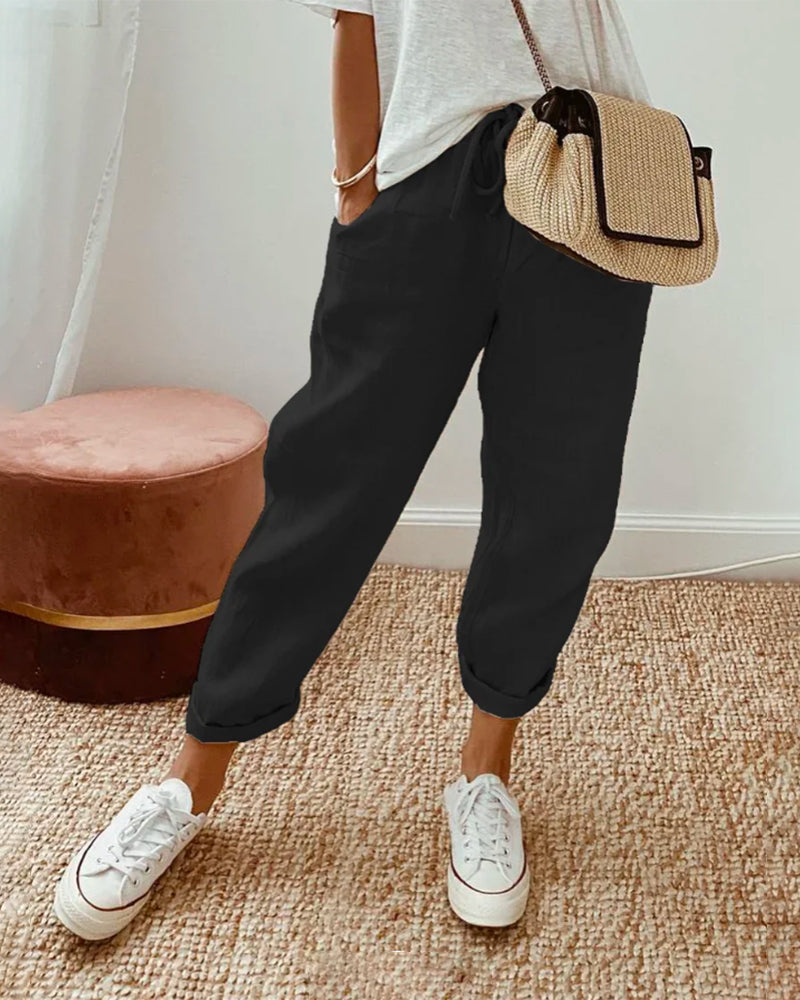 Fawnelle - Casual Cotton Linen Wide Pants