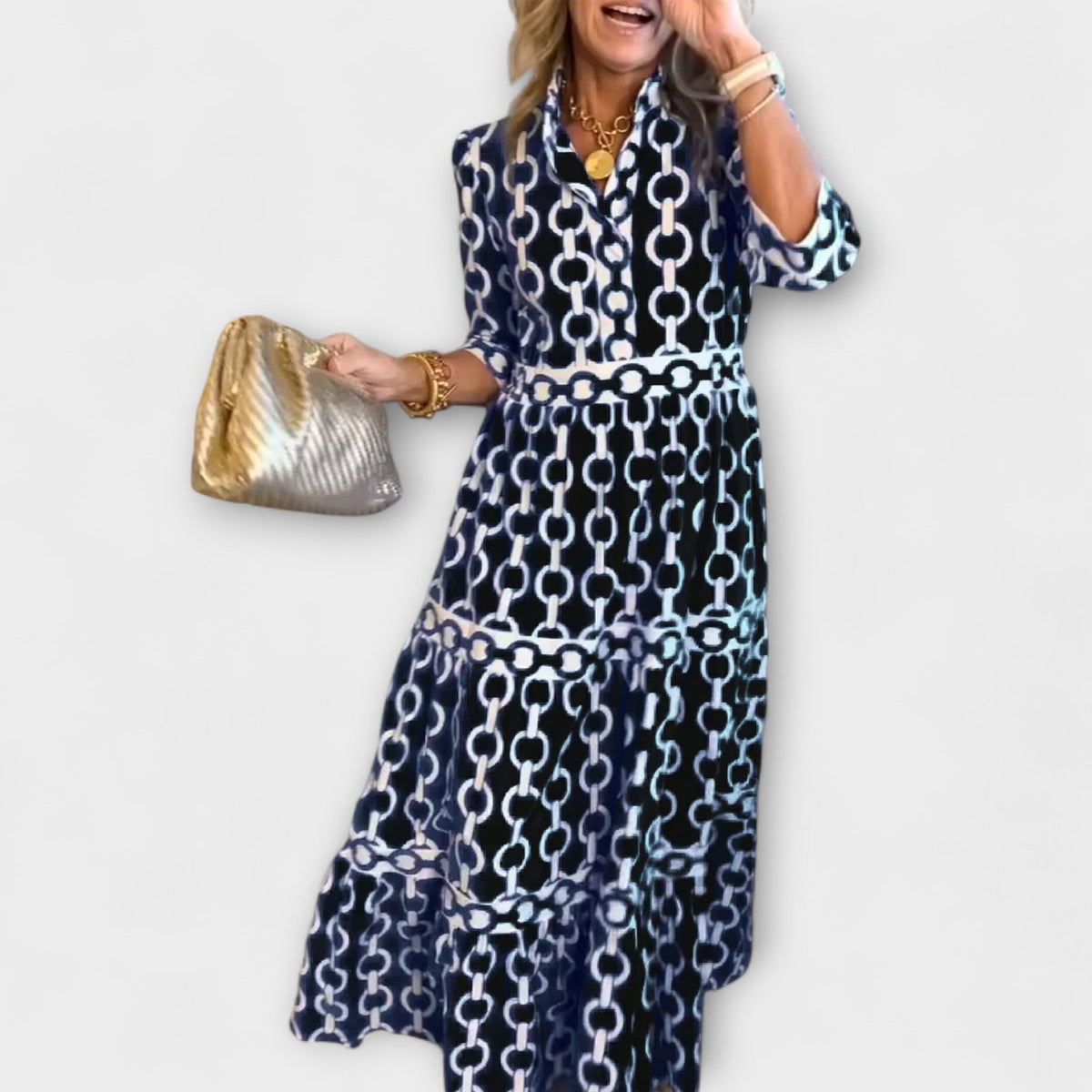 Maelis - Women's Printed Chain Pattern Long Dress