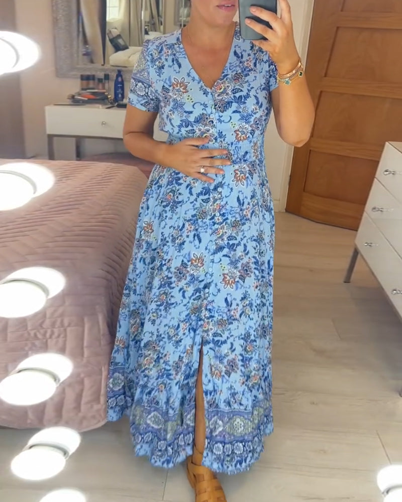 Dagmar™ - V-Neck Dress with Floral Pattern