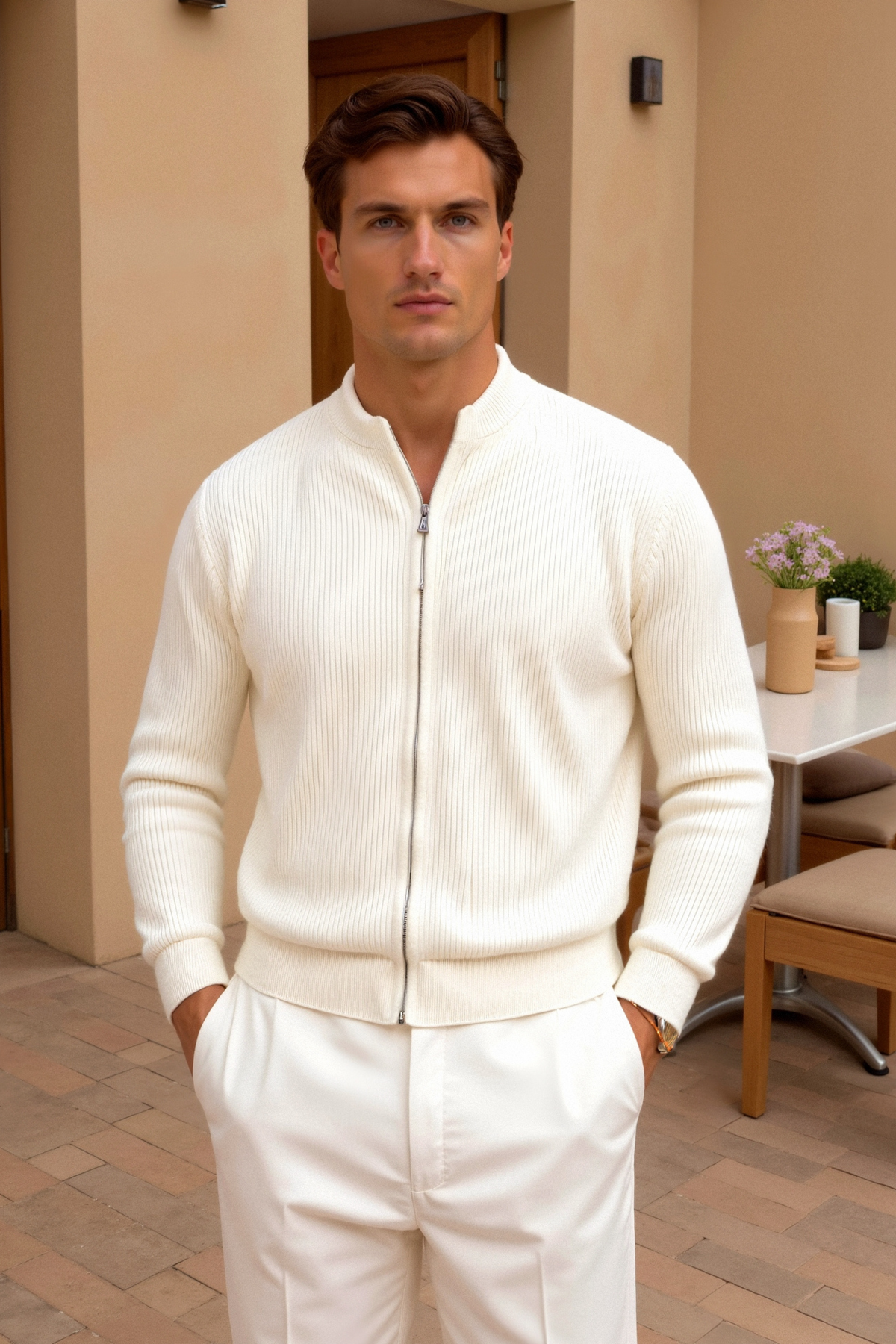 NOBA Solid Knitted Crew Neck Cardigan