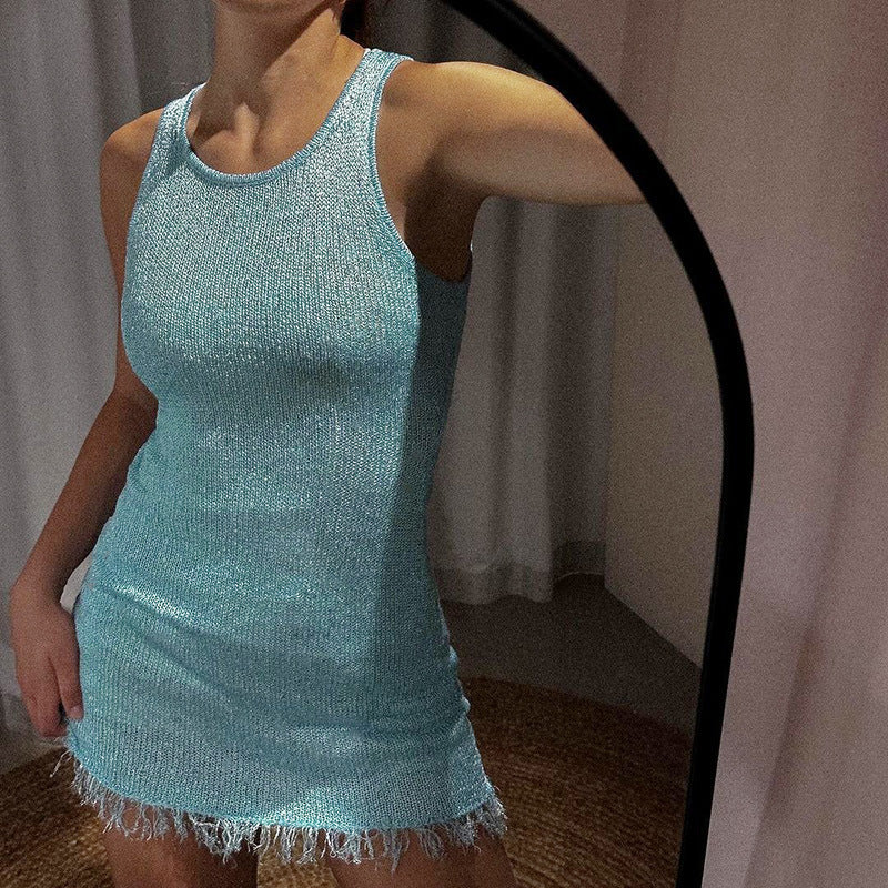 Grace - Sheer Sleeveless Tassel Mini Dress