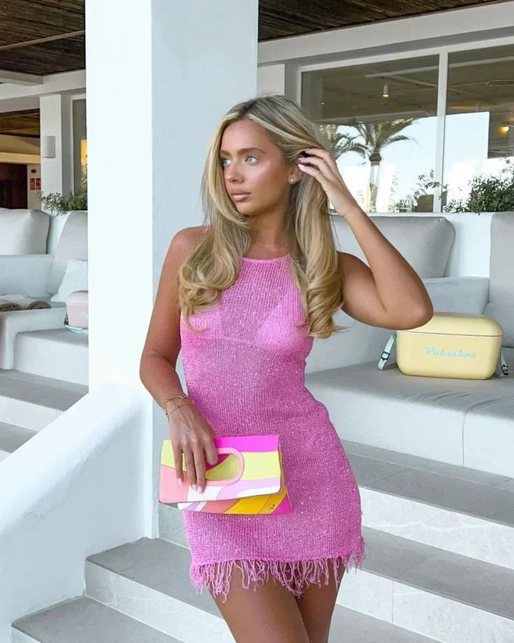 Grace - Sheer Sleeveless Tassel Mini Dress