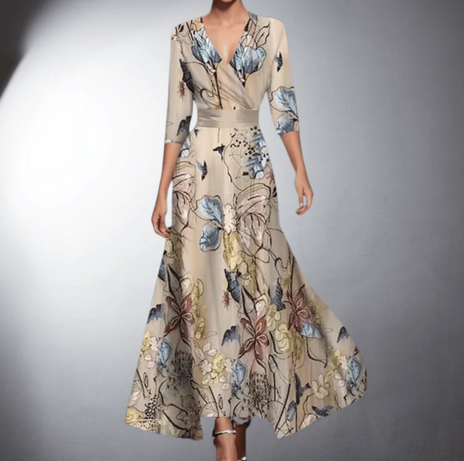 Ivria - Elegant V-Neck High-Waisted Dress