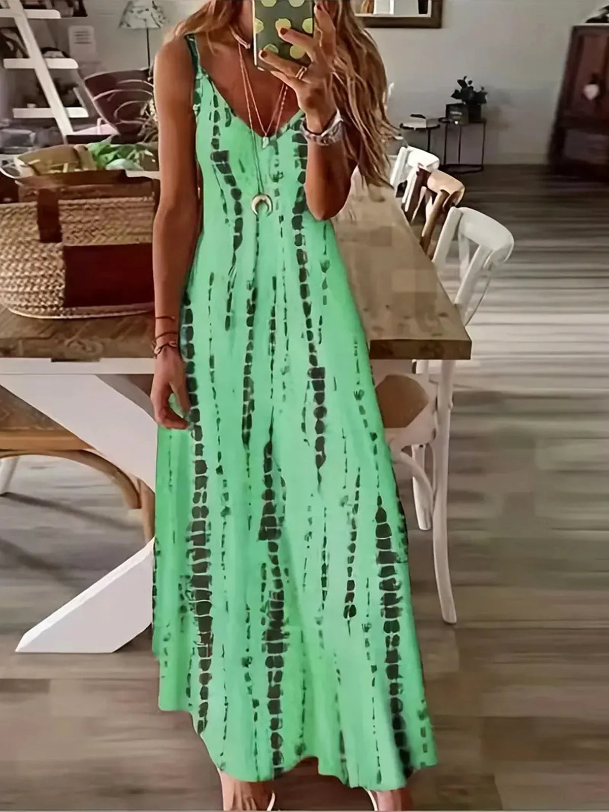 Seren - Women's V-Neck Tie-Dye Maxi Dress