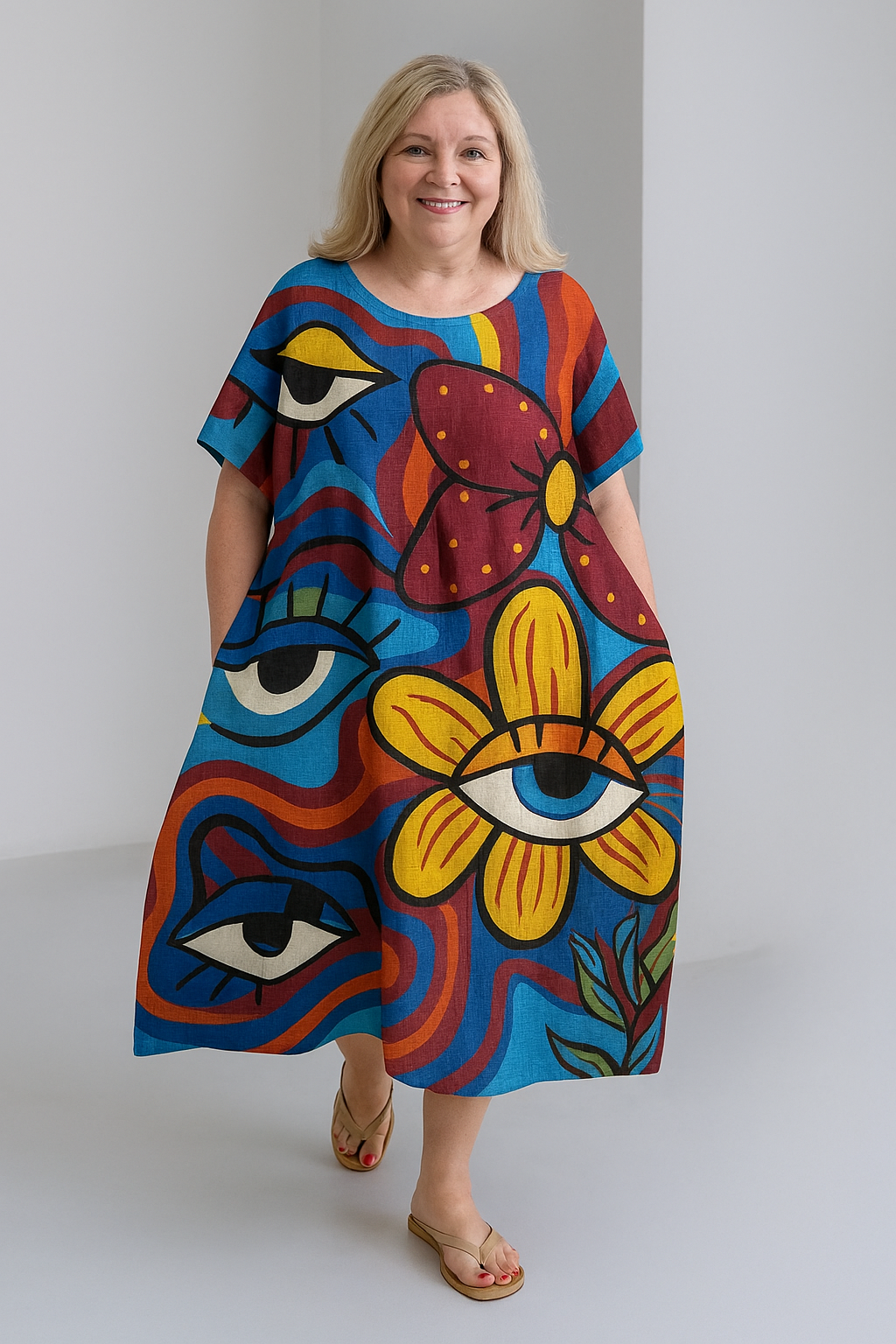 Zinnia - Vintage-Inspired Tummy Covering Midi Dress