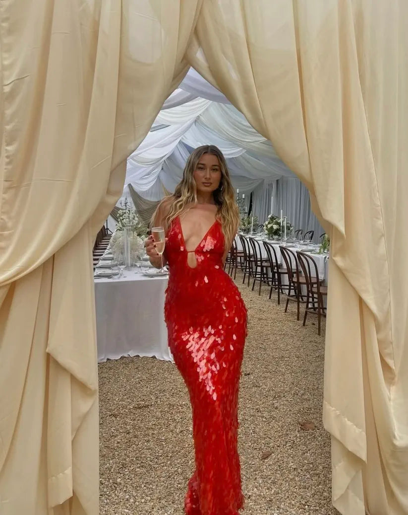 Ivy - Glitter Sequins Spaghetti Straps Evening Dress