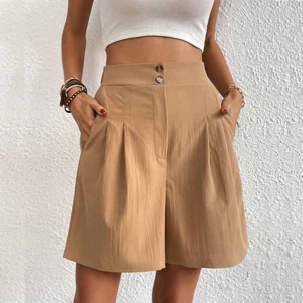 Azaline - Casual Elastic Waist Multi-Color Shorts