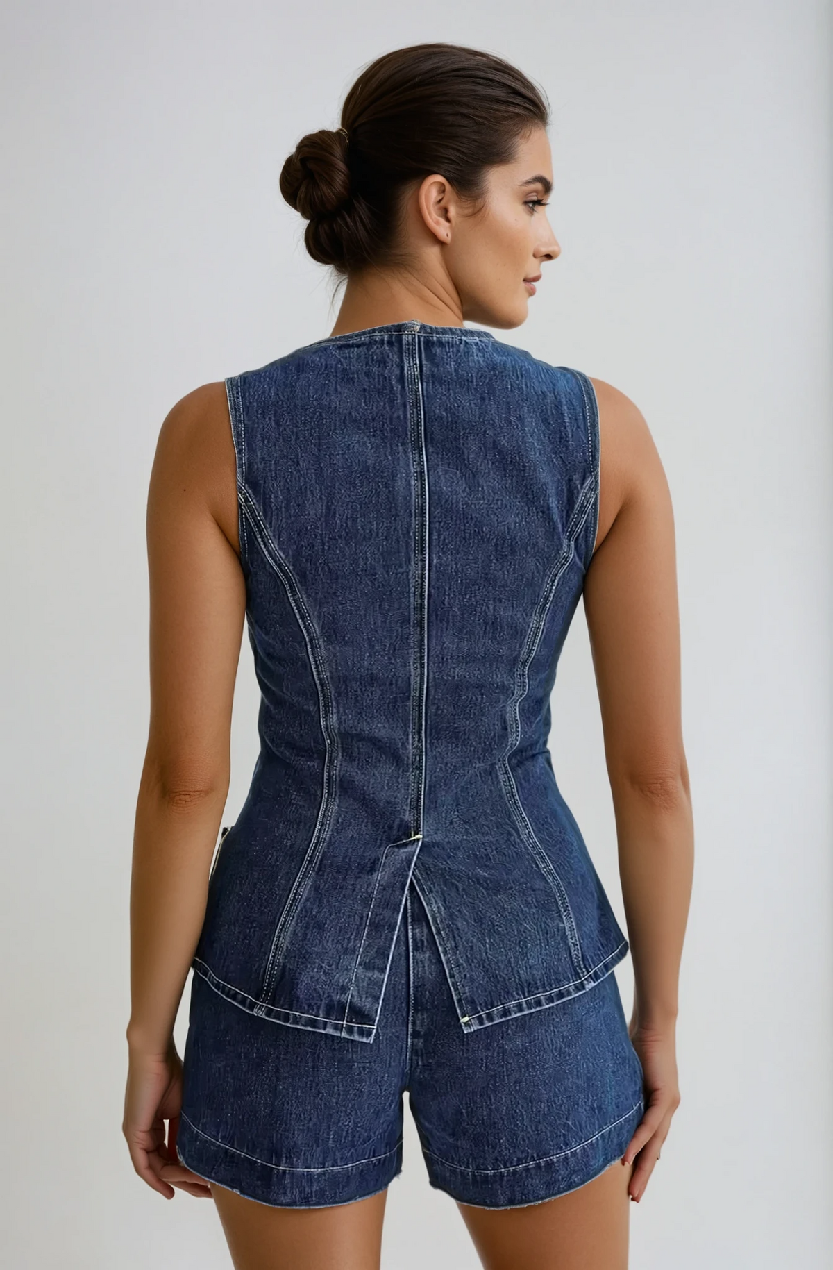 Daisy - Women's Sleeveless Denim Crop Top & High Waist Shorts Set