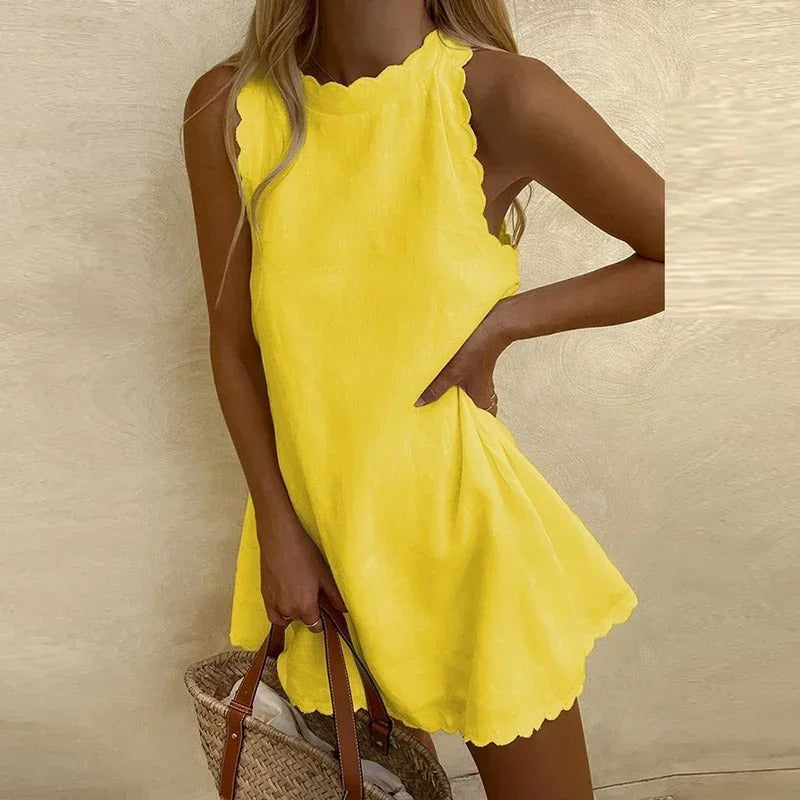 Evelyn - Casual Solid Color Ruffle Trim Mini Dress