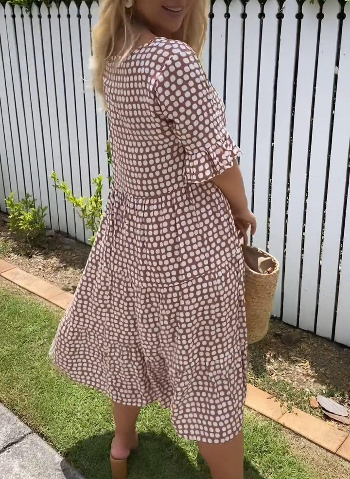 Vasira - Bohemian Polka Dot Midi Dress