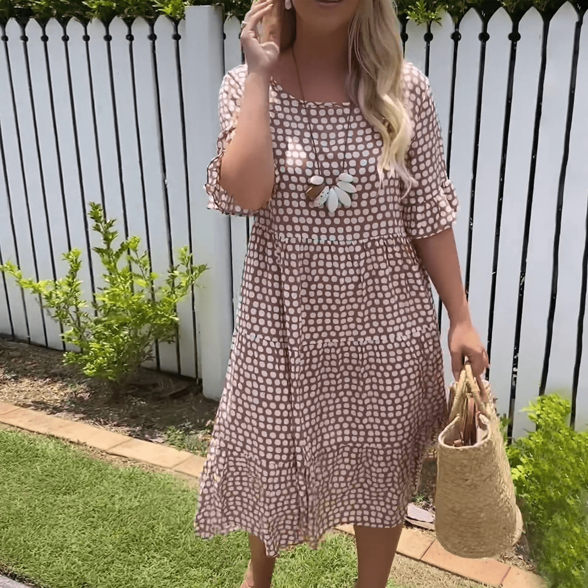 Vasira - Bohemian Polka Dot Midi Dress