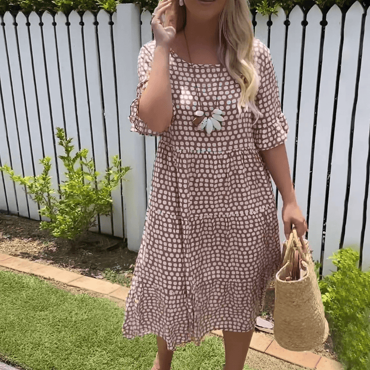 Vasira - Bohemian Polka Dot Midi Dress