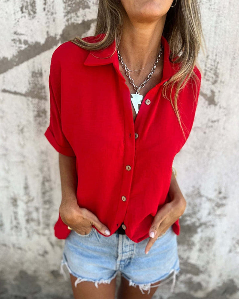 Quinn - Women’s Loose Solid Button-Up Shirt