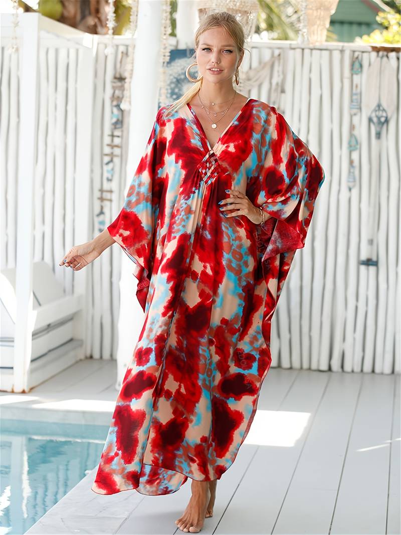Ella - Casual V-Neck Side Split Tropical Dress