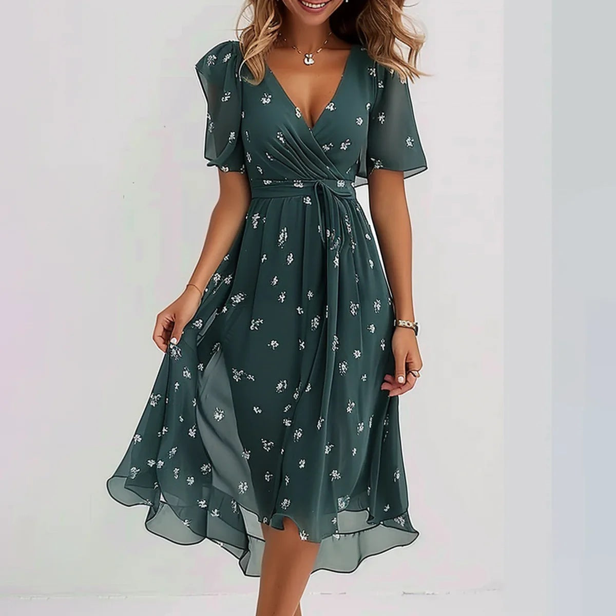 Maelis - Fashionable Deep V-Neck Women’s Dress