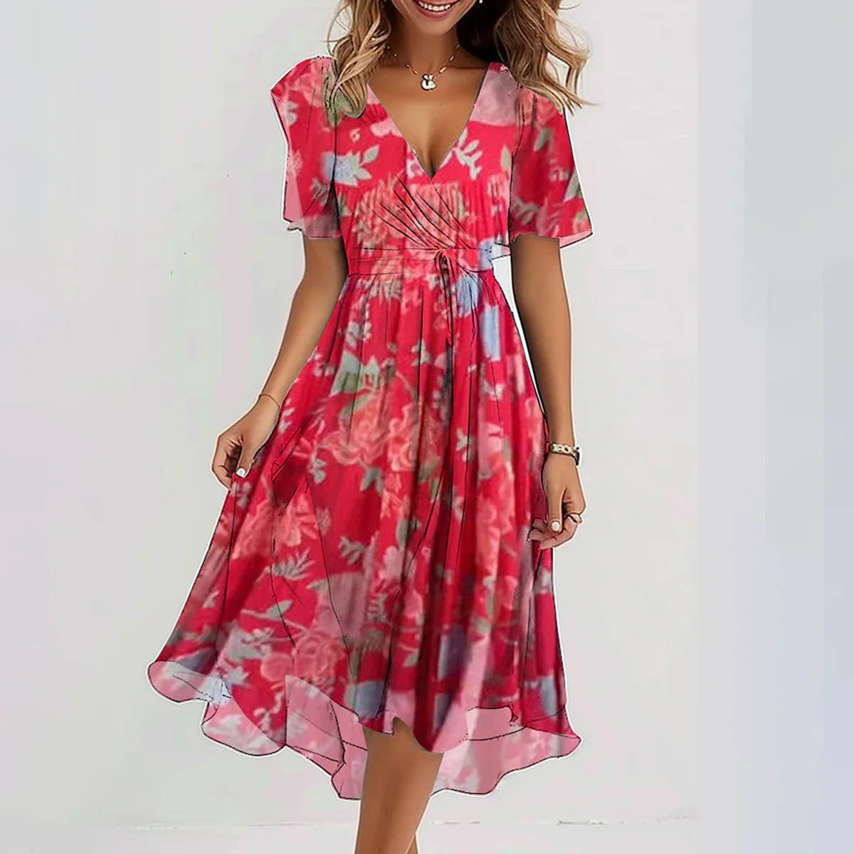 Maelis - Fashionable Deep V-Neck Women’s Dress
