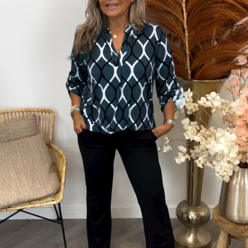 Elspeth - Stylish Geometric Printed Long Sleeve Blouse