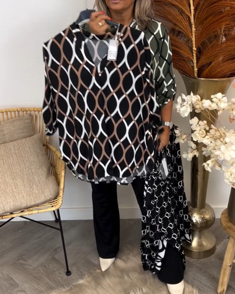 Elspeth - Stylish Geometric Printed Long Sleeve Blouse