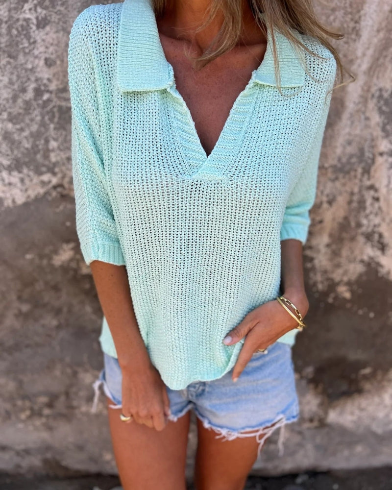 Peyton - Casual Knit Long Sleeve V-Neck Pullover