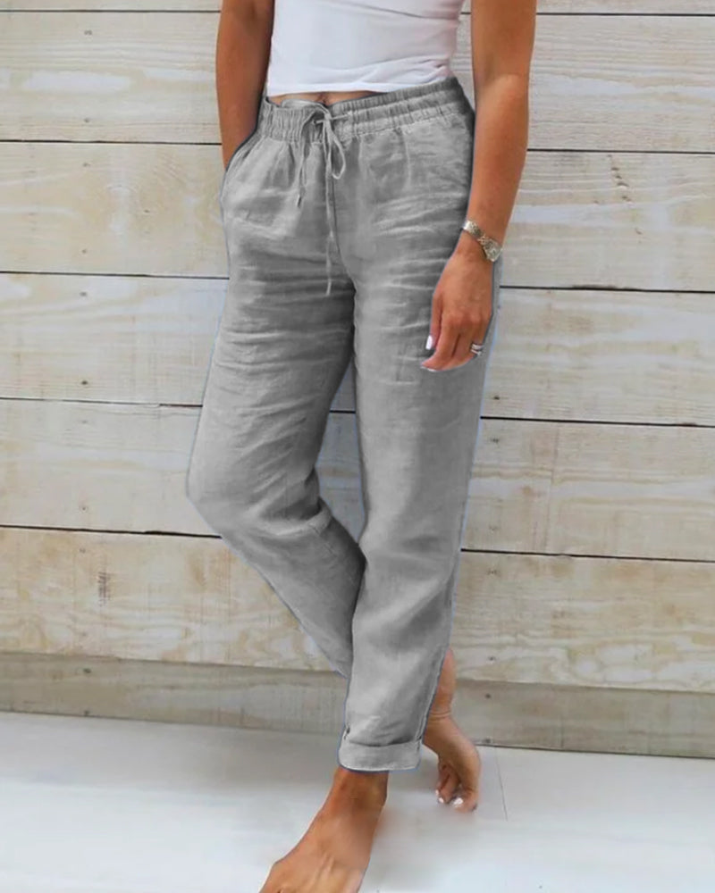 Serelis - Elastic Waist Cotton Linen Trousers