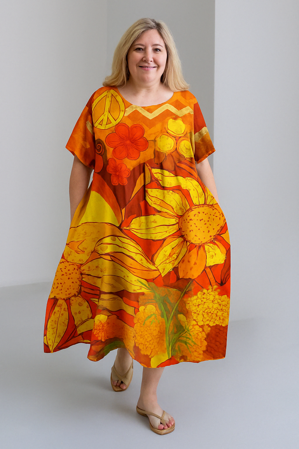 Zinnia - Vintage-Inspired Tummy Covering Midi Dress