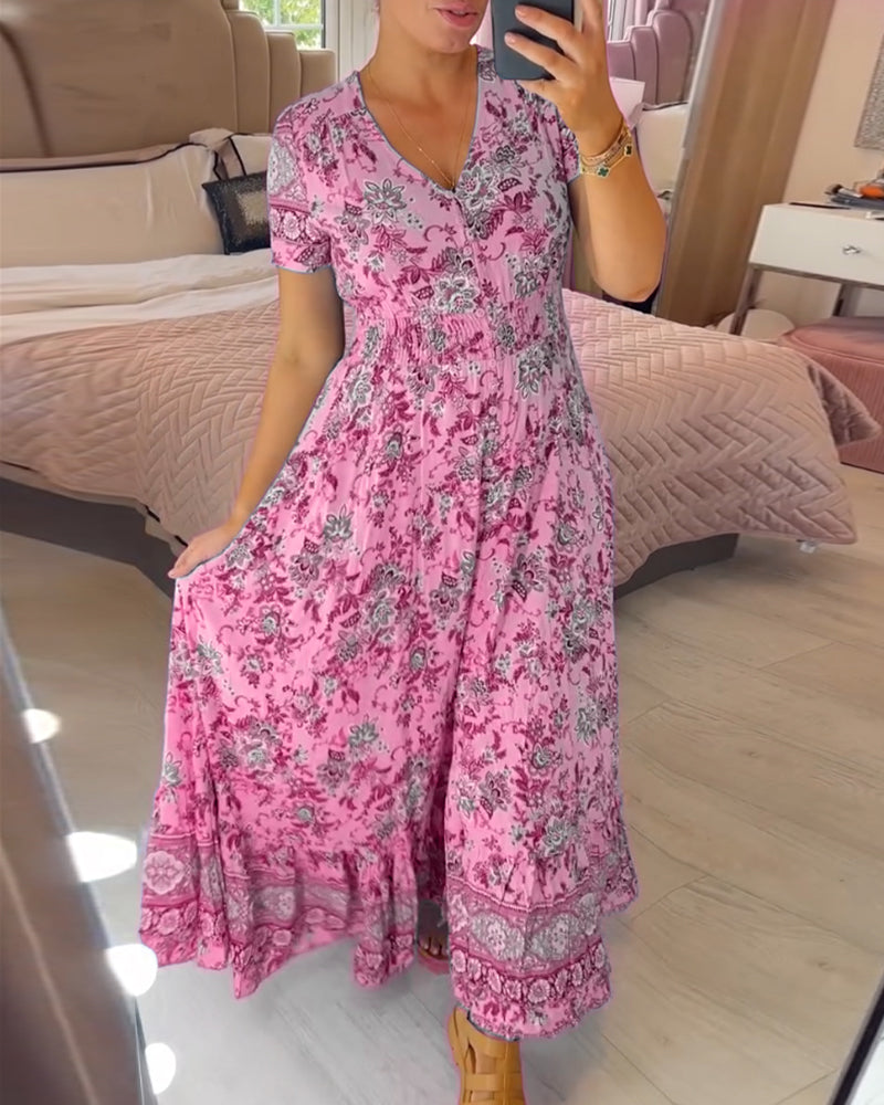 Dagmar™ - V-Neck Dress with Floral Pattern
