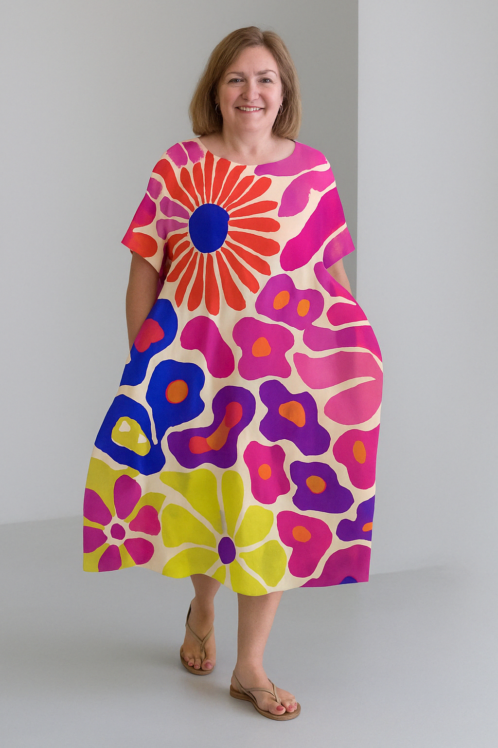 Zinnia - Vintage-Inspired Tummy Covering Midi Dress