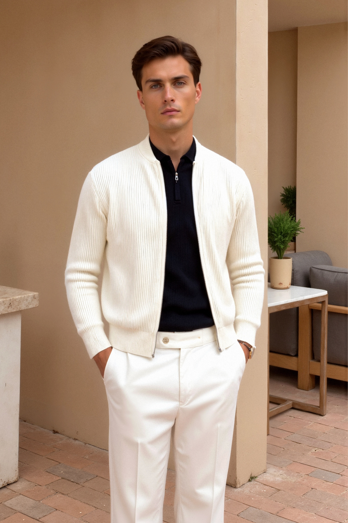 NOBA Solid Knitted Crew Neck Cardigan