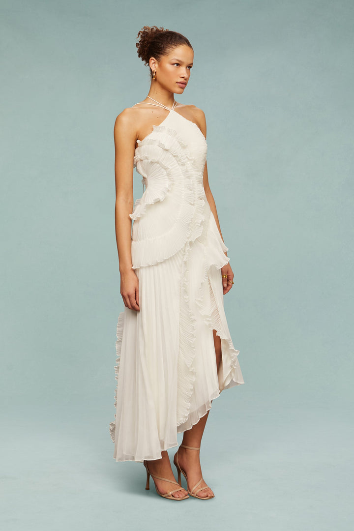 Lavirea – Sculpted pleats – One-shoulder midi dress