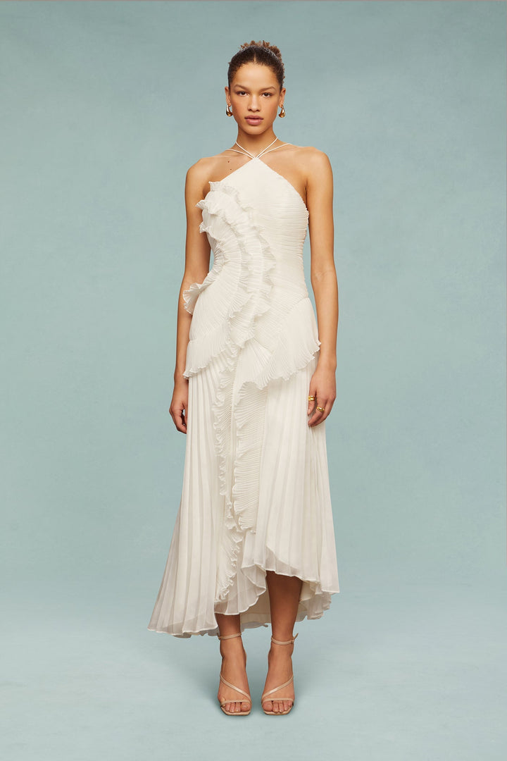 Lavirea – Sculpted pleats – One-shoulder midi dress