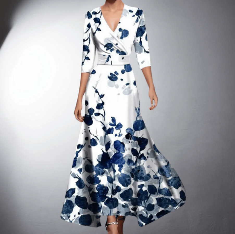 Ivria - Elegant V-Neck High-Waisted Dress