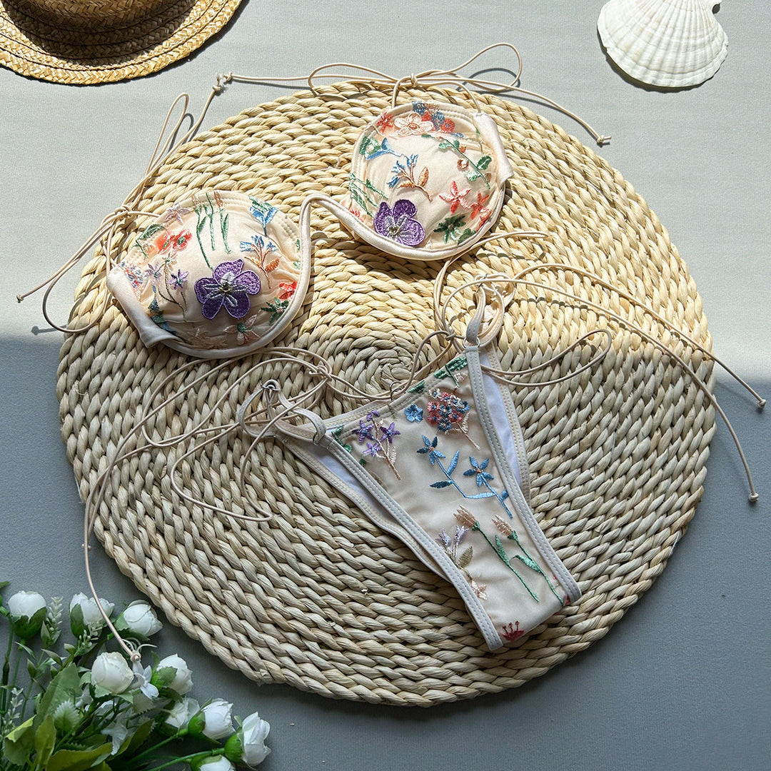 Nicole - Embroidered Split 2-Piece Bikini Set