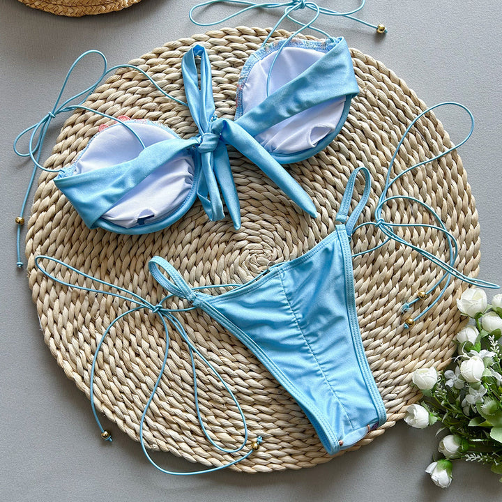 Nicole - Embroidered Split 2-Piece Bikini Set