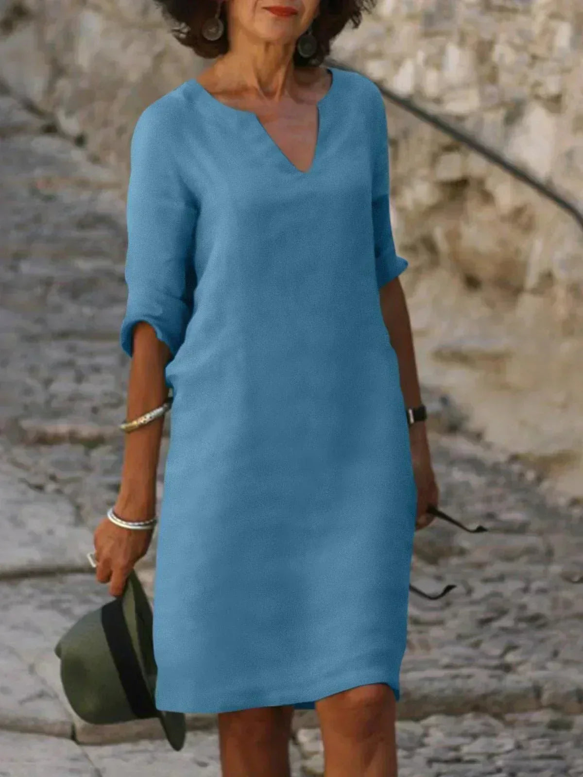 Faelina - Casual V-Neck Half Sleeve Mini Dress