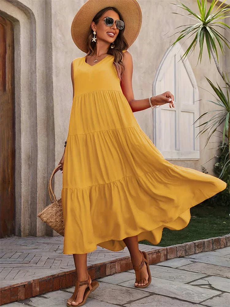 Hannah - Elegant Layered Mid-Calf Midi Dress