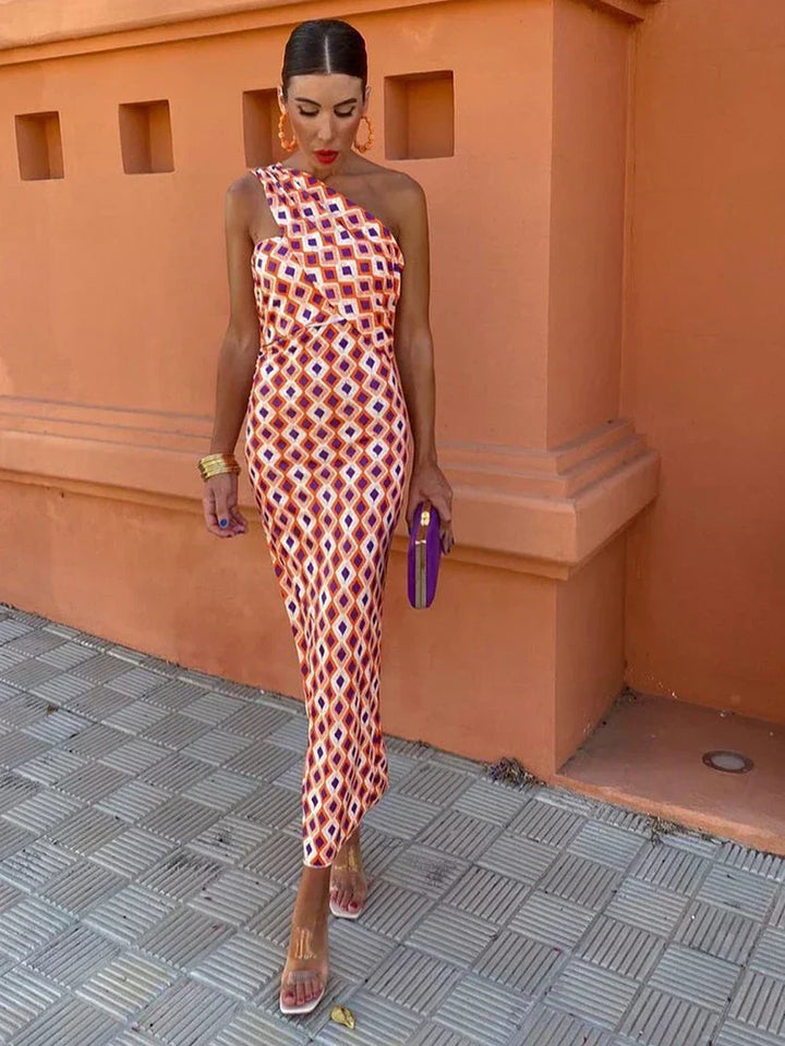 Allison - Vintage One-Shoulder Slim Fit Maxi Dress