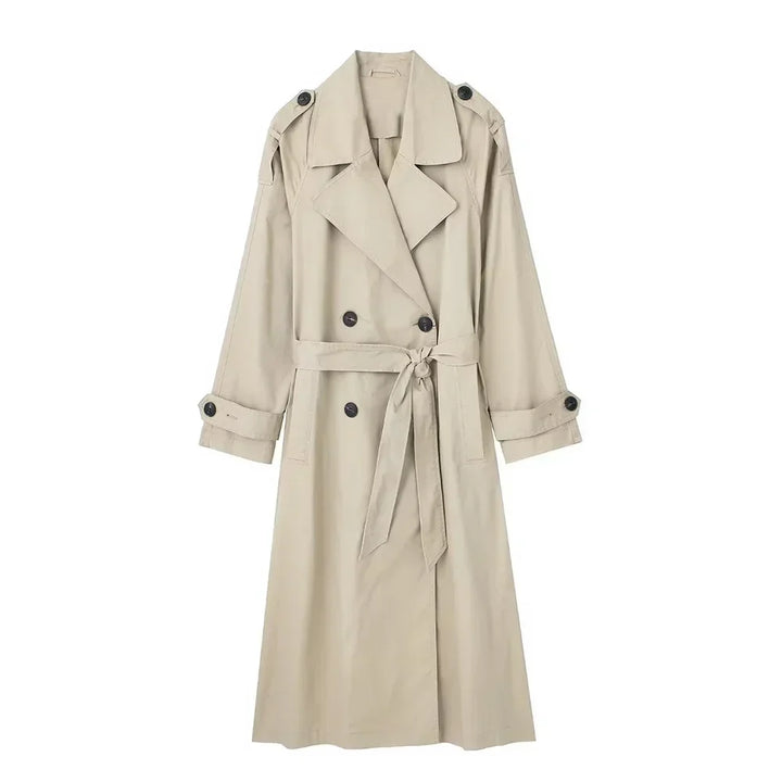 Women's Belted Longline Trench Coat with Wide Collar