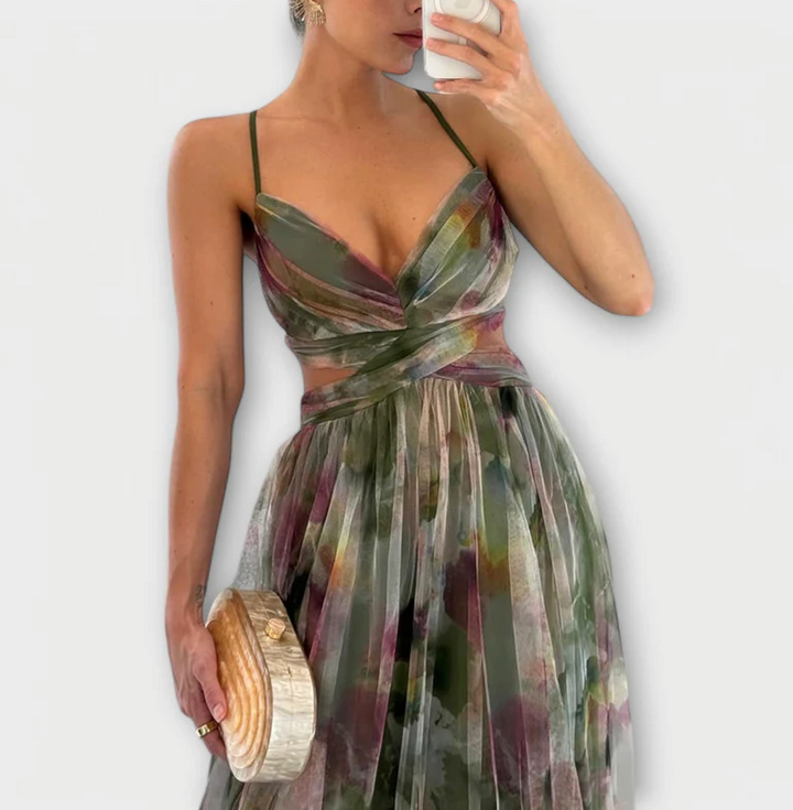 Briseis - Elegant V-Neck High Waist Dress