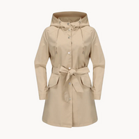 Women's Belted Hooded Trench Coat with Button Front