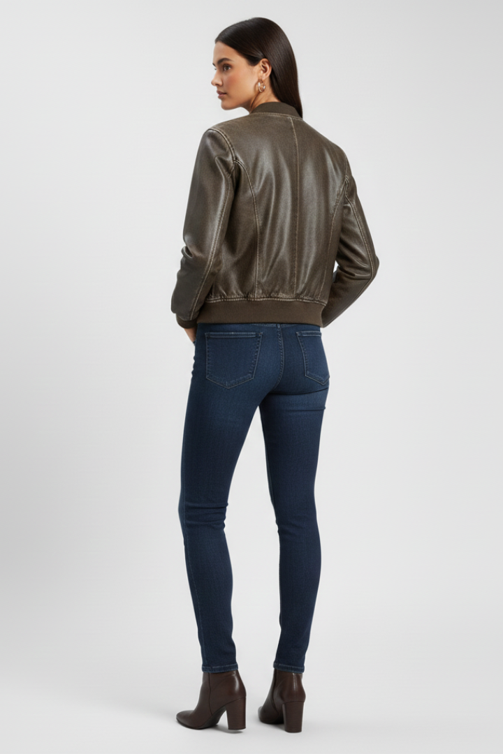 Women’s Bomber Jacket with Collared Neck and Woven Outer Surface