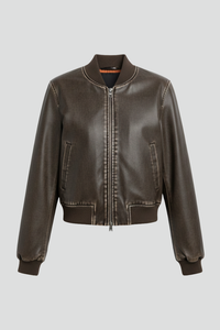 Women’s Bomber Jacket with Collared Neck and Woven Outer Surface