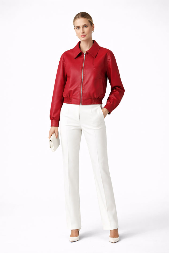 Women’s Bomber Jacket with Zip Closure and Elasticated Hem