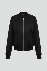 Women’s Bomber Jacket with Zip Closure and Ribbed Edges