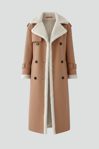 Women’s Long Coat with Lapel Collar and Trim Detailing