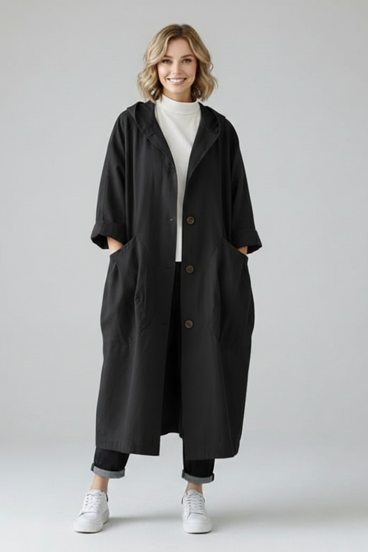 Women’s Oversized Trench Coat with Hood and Pockets