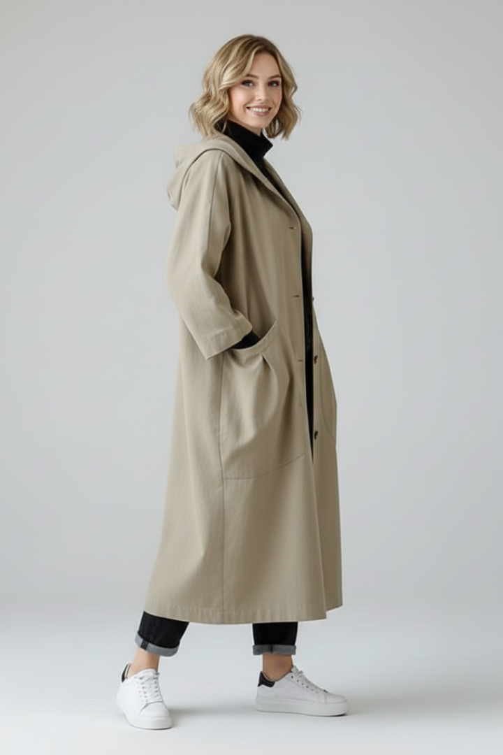 Women’s Oversized Trench Coat with Hood and Pockets