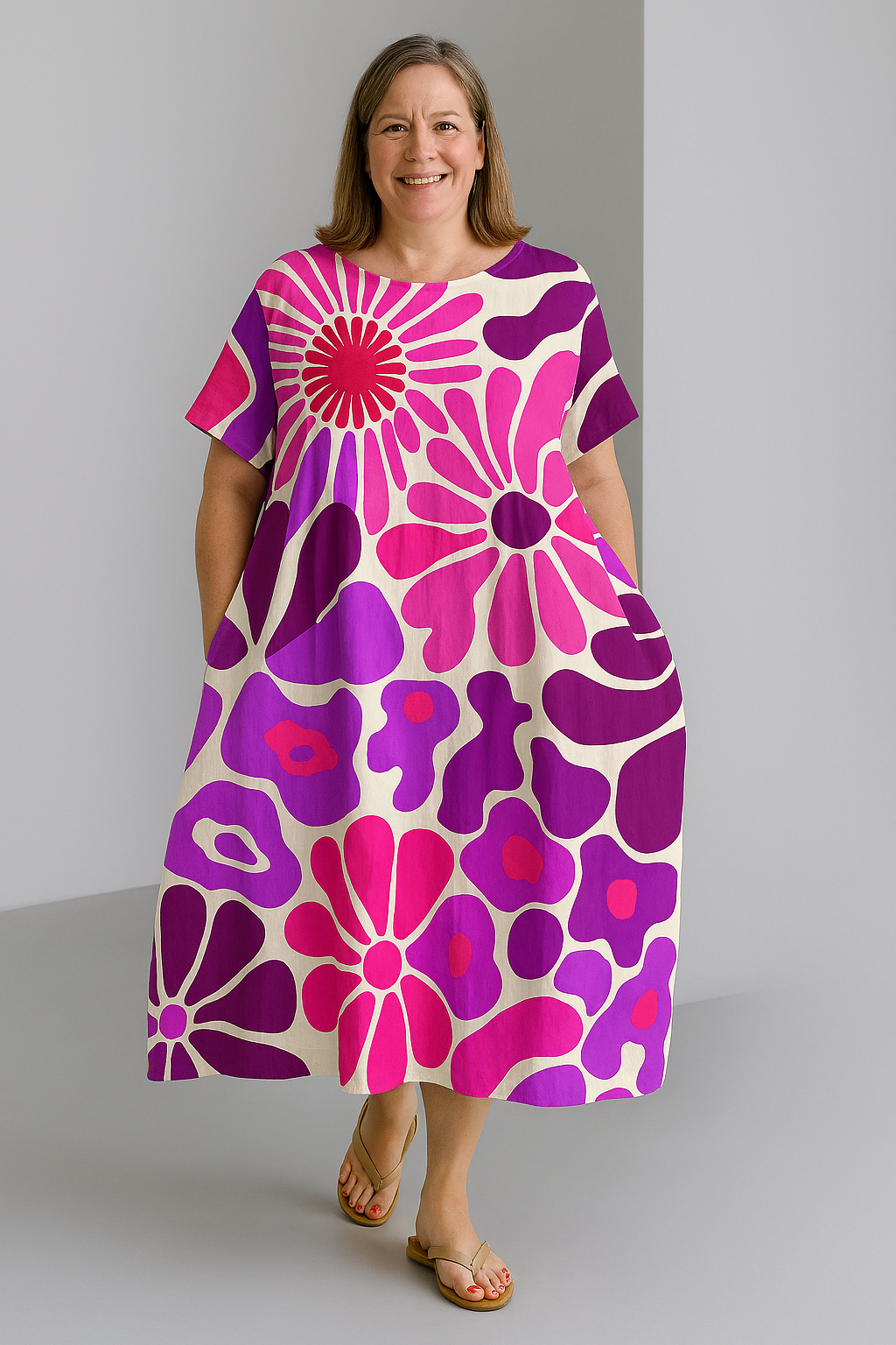 Zinnia - Vintage-Inspired Tummy Covering Midi Dress