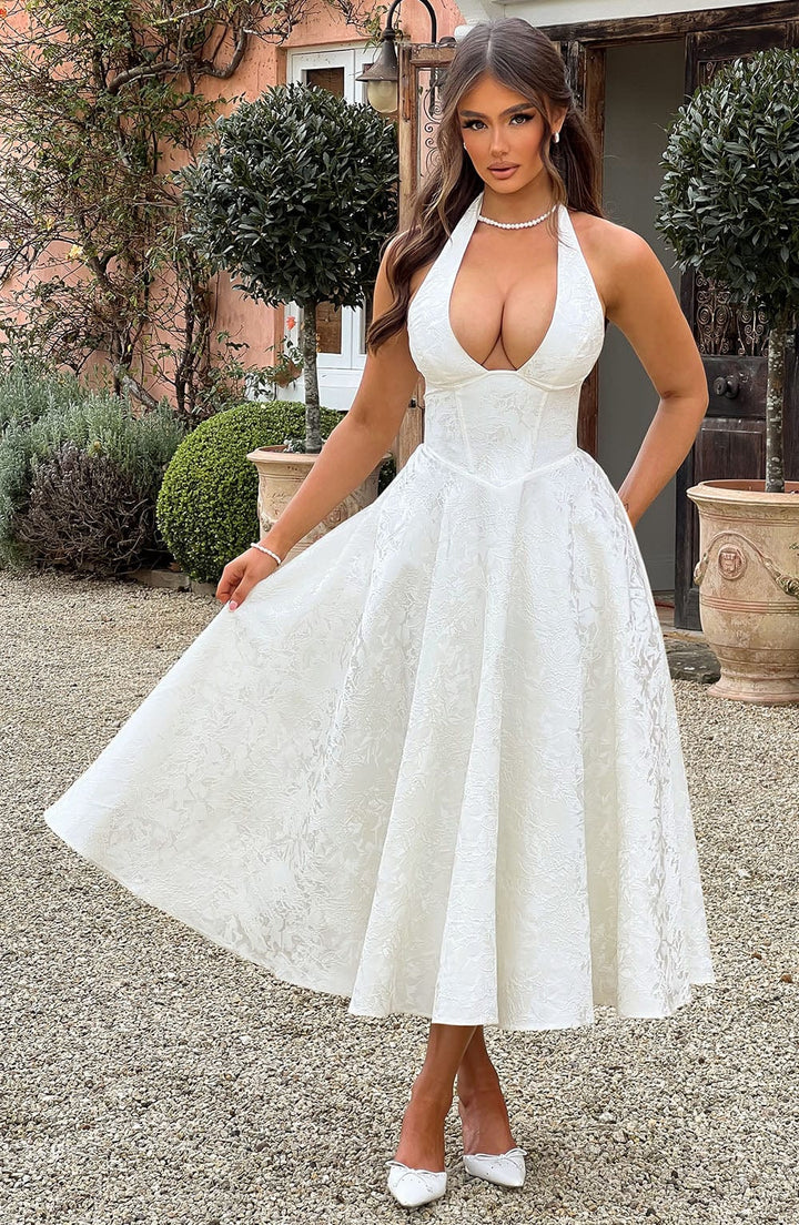 Mary - Elegant Halter Sleeveless Midi Dress